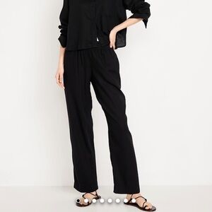 Old Navy Black High-Waisted Linen Straight Ankle Pants